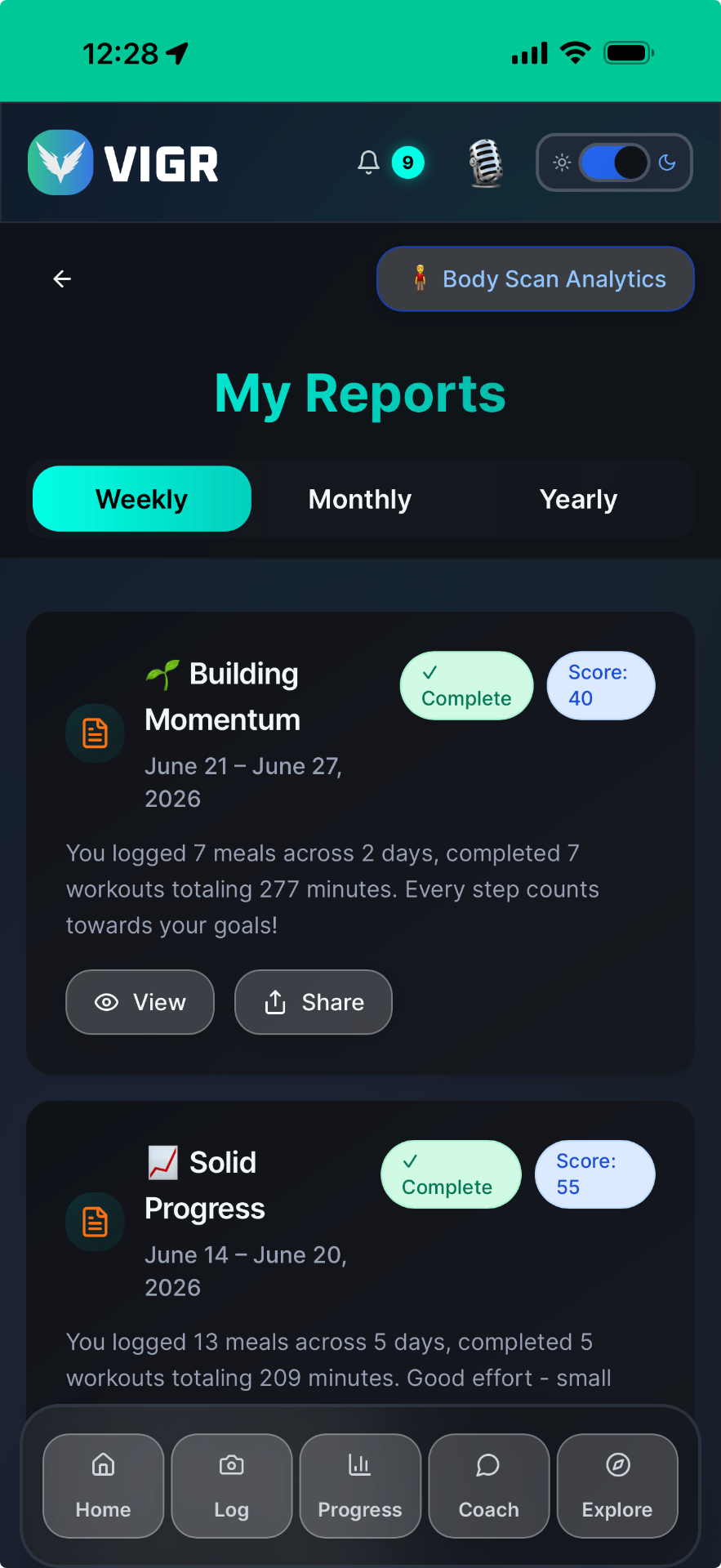 My Reports — weekly, monthly, yearly
